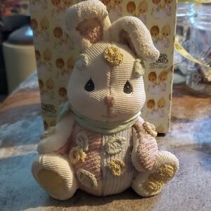 Precious Moments Cream and Pink Bunnie Bank